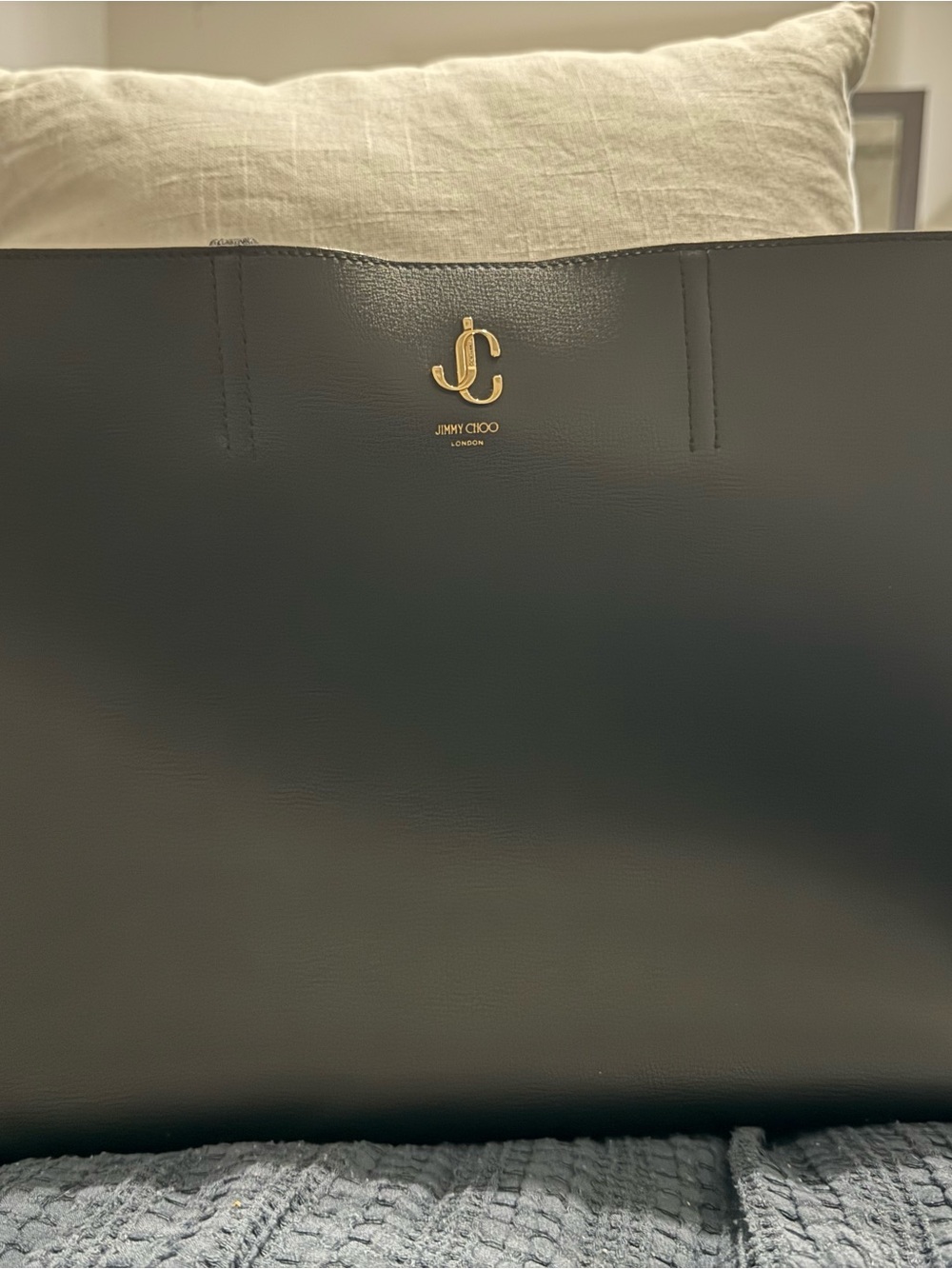 Jimmy Choo Black Leather Tote with Gold JC Logo